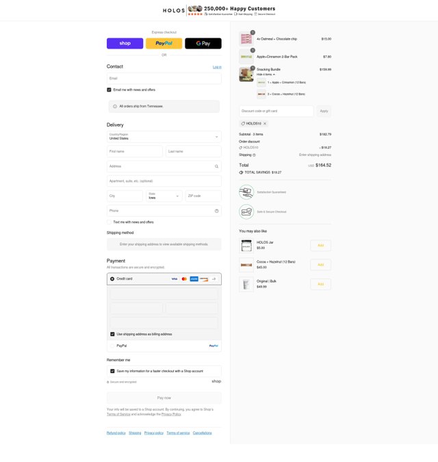 Holos checkout page showing Holos discount code box | Screenshot taken by SimplyCodes community member on Sep 6, 2025