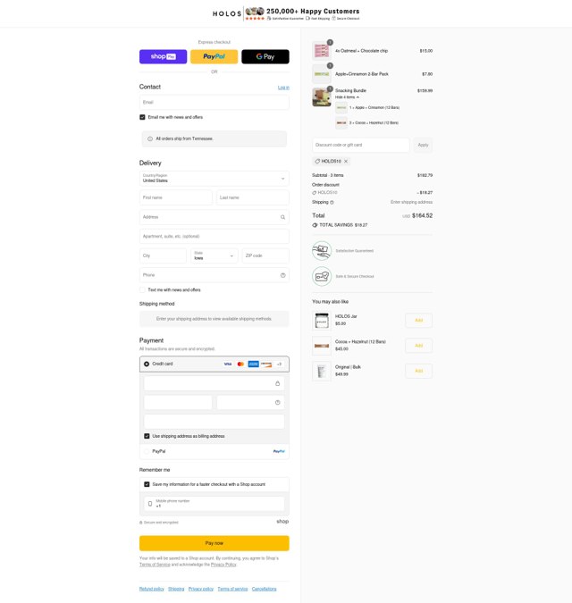 Holos checkout page showing Holos discount code box | Screenshot taken by SimplyCodes community member on Aug 28, 2025