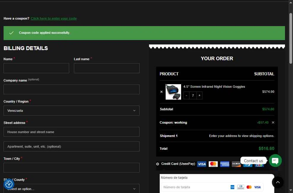 Usnighthawk checkout page showing Usnighthawk promo code box | Screenshot taken by SimplyCodes community member on Feb 12, 2026