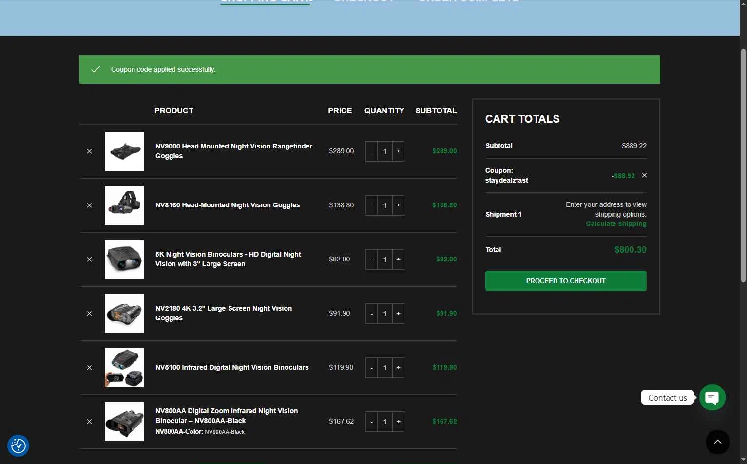 Usnighthawk checkout page showing Usnighthawk promo code box | Screenshot taken by SimplyCodes community member on Feb 9, 2026