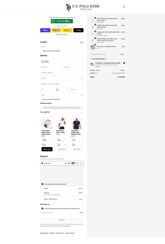 U.S. Polo Assn. checkout page showing U.S. Polo Assn. coupon code box | Screenshot taken by SimplyCodes community member on Sep 3, 2025
