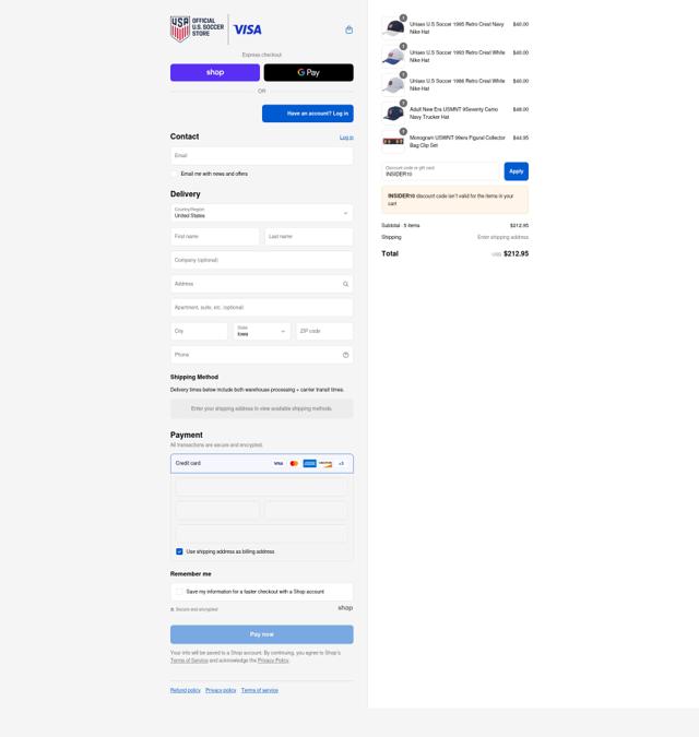 U.S. Soccer checkout page showing U.S. Soccer discount code box | Screenshot taken by SimplyCodes community member on Sep 3, 2025