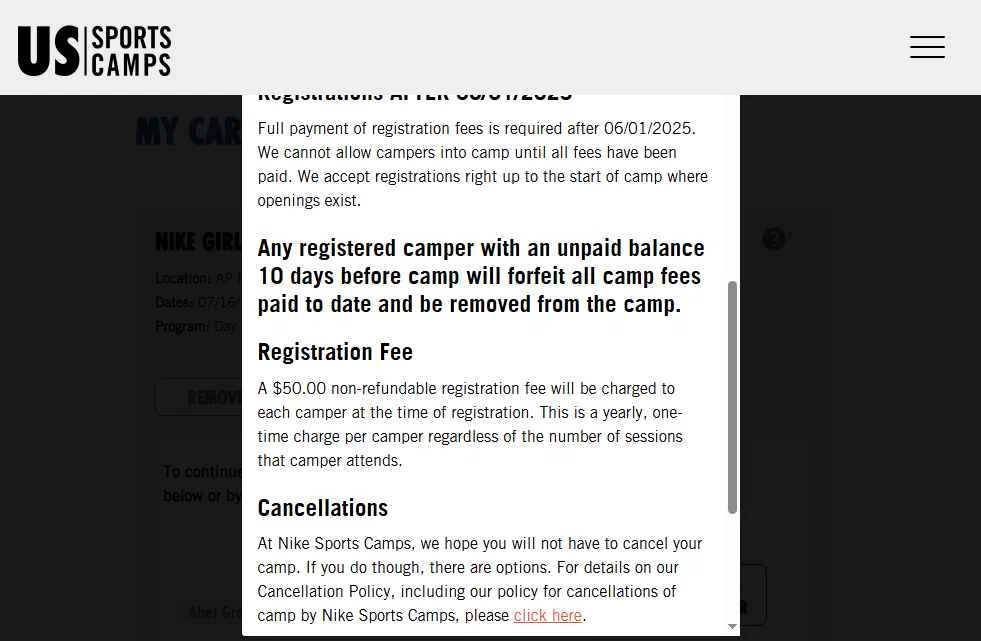 US Sports Camp checkout page showing US Sports Camp discount code box | Screenshot taken by SimplyCodes community member on Jul 16, 2025