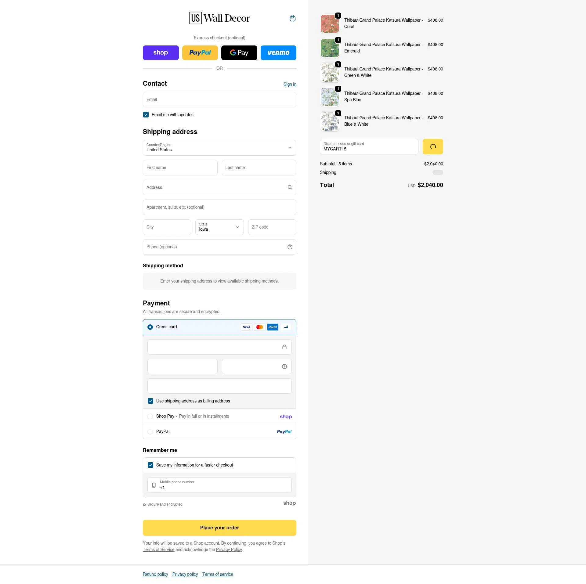 US Wall Decor checkout page showing US Wall Decor coupon code box | Screenshot taken by SimplyCodes community member on Jan 23, 2026