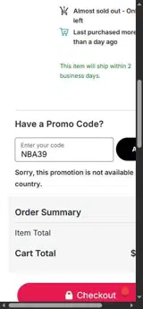 NBA39 coupon verification screenshot