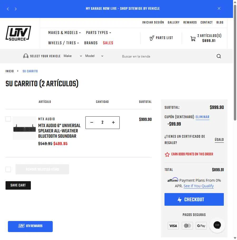 UTV Source checkout page showing UTV Source coupon code box | Screenshot taken by SimplyCodes community member on Nov 2, 2025