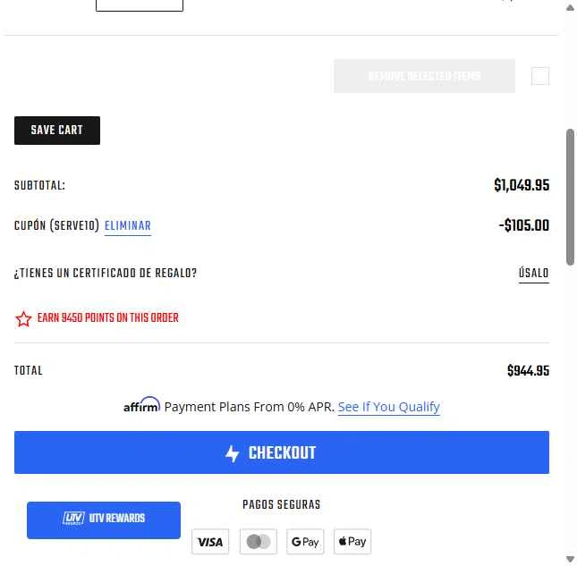 UTV Source checkout page showing UTV Source coupon code box | Screenshot taken by SimplyCodes community member on Nov 9, 2025