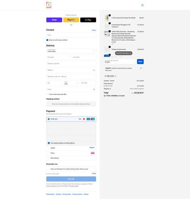 UUNA TEK checkout page showing UUNA TEK promo code box | Screenshot taken by SimplyCodes community member on Oct 1, 2025