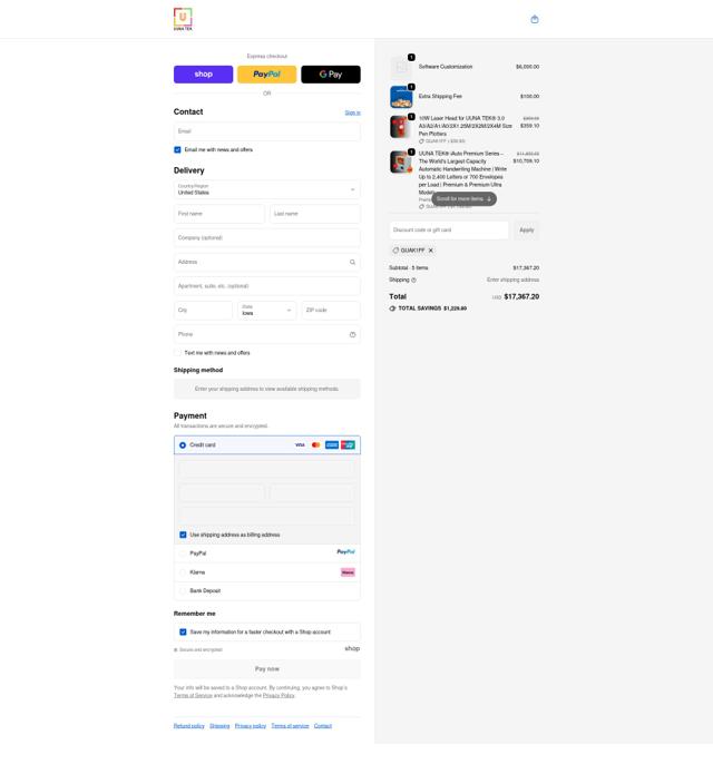 UUNA TEK checkout page showing UUNA TEK promo code box | Screenshot taken by SimplyCodes community member on Sep 19, 2025