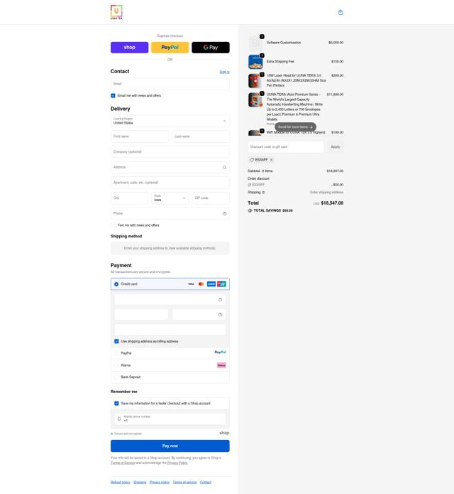 UUNA TEK checkout page showing UUNA TEK promo code box | Screenshot taken by SimplyCodes community member on Sep 19, 2025