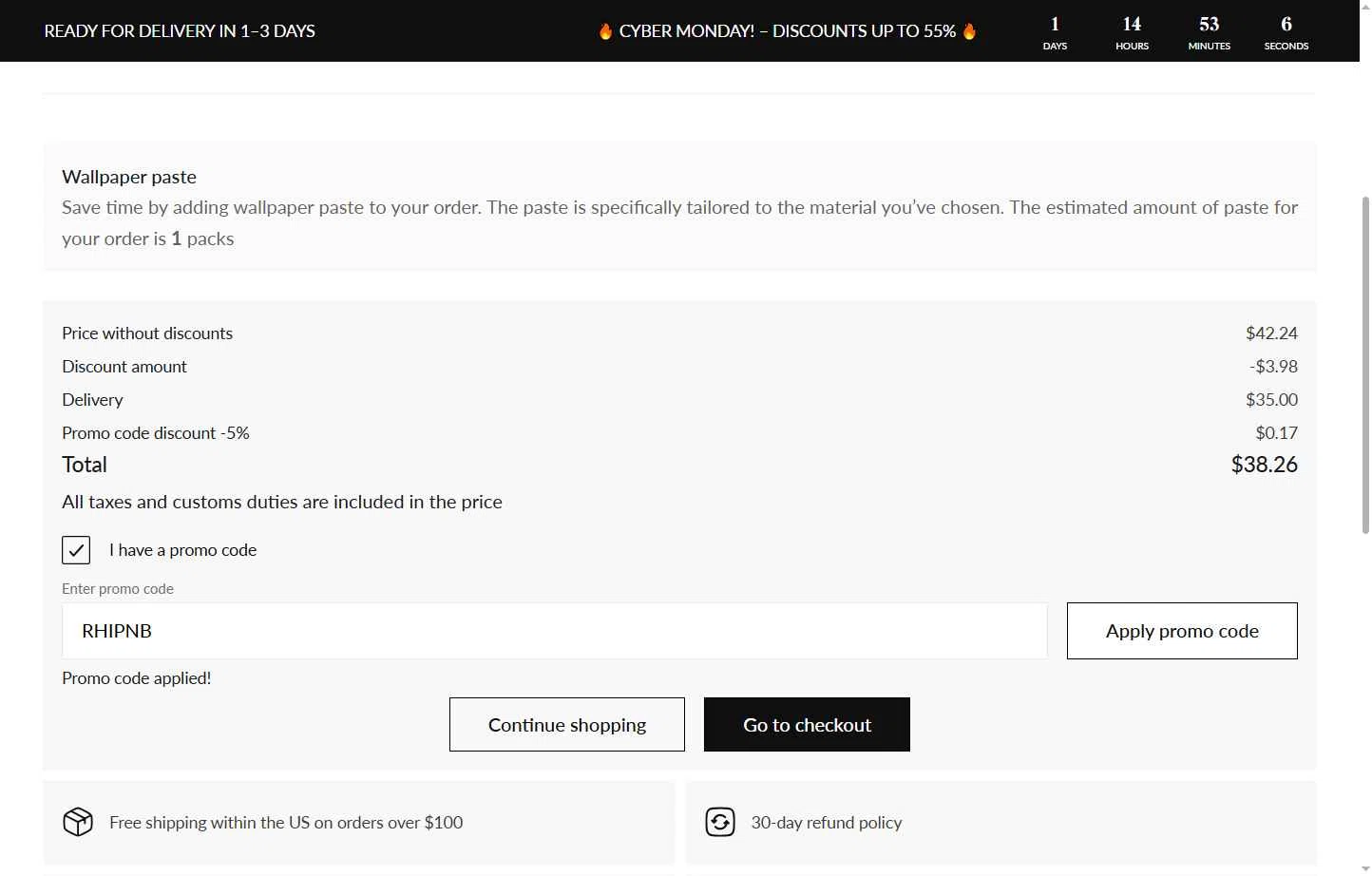Uwalls checkout page showing Uwalls promo code box | Screenshot taken by SimplyCodes community member on Dec 2, 2025