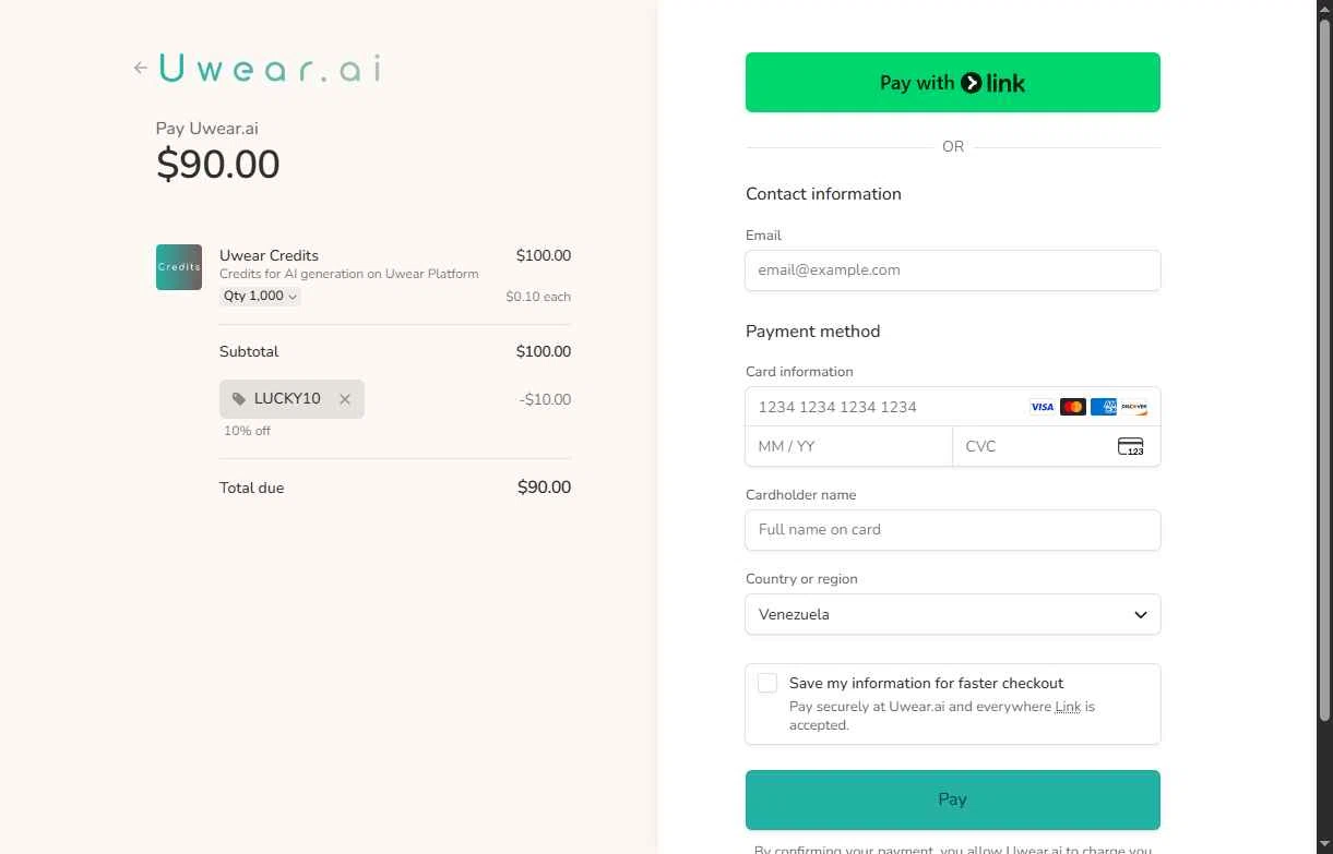 Uwear.ai checkout page showing Uwear.ai promo code box | Screenshot taken by SimplyCodes community member on Jan 23, 2026