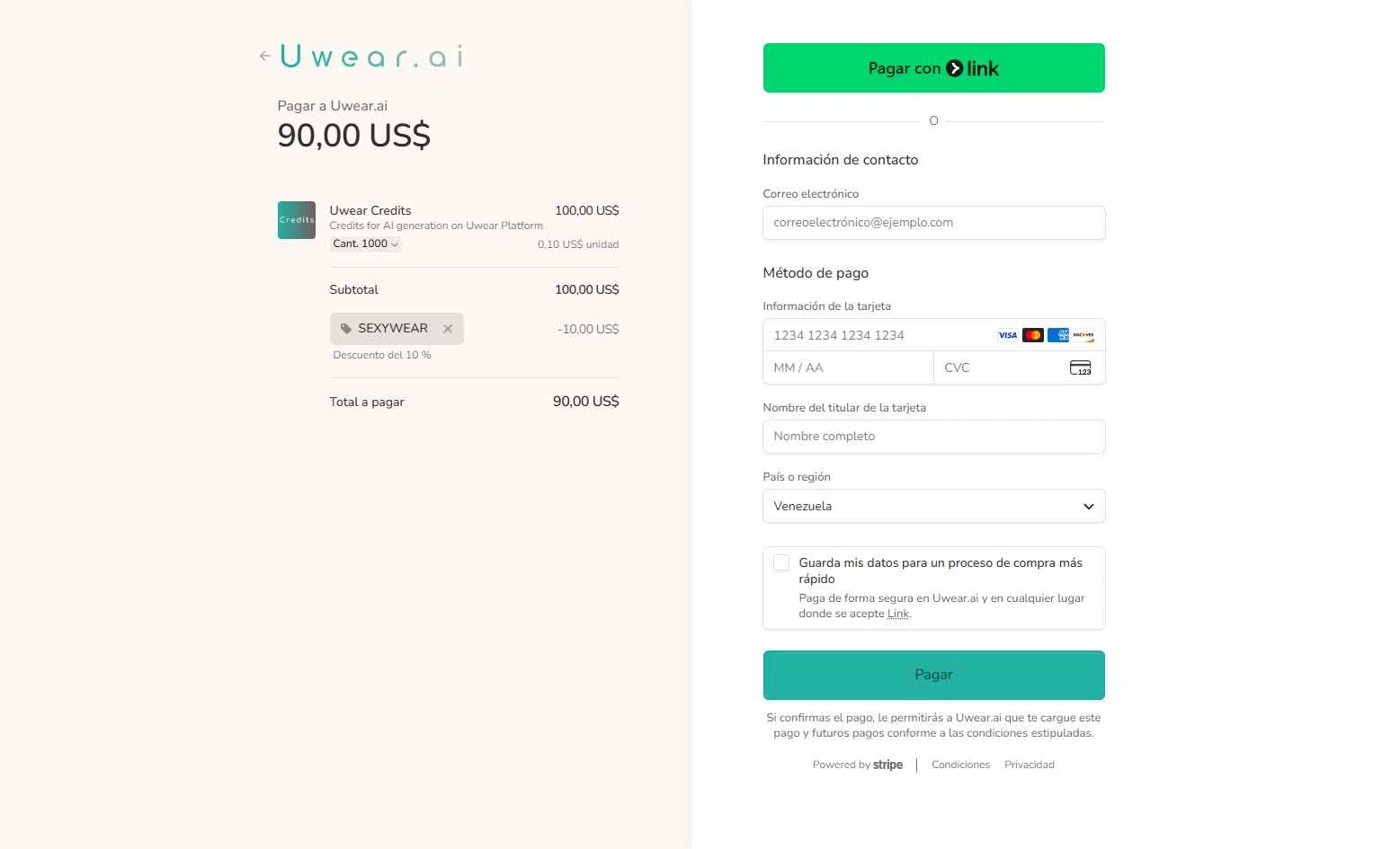Uwear.ai checkout page showing Uwear.ai promo code box | Screenshot taken by SimplyCodes community member on Feb 18, 2026