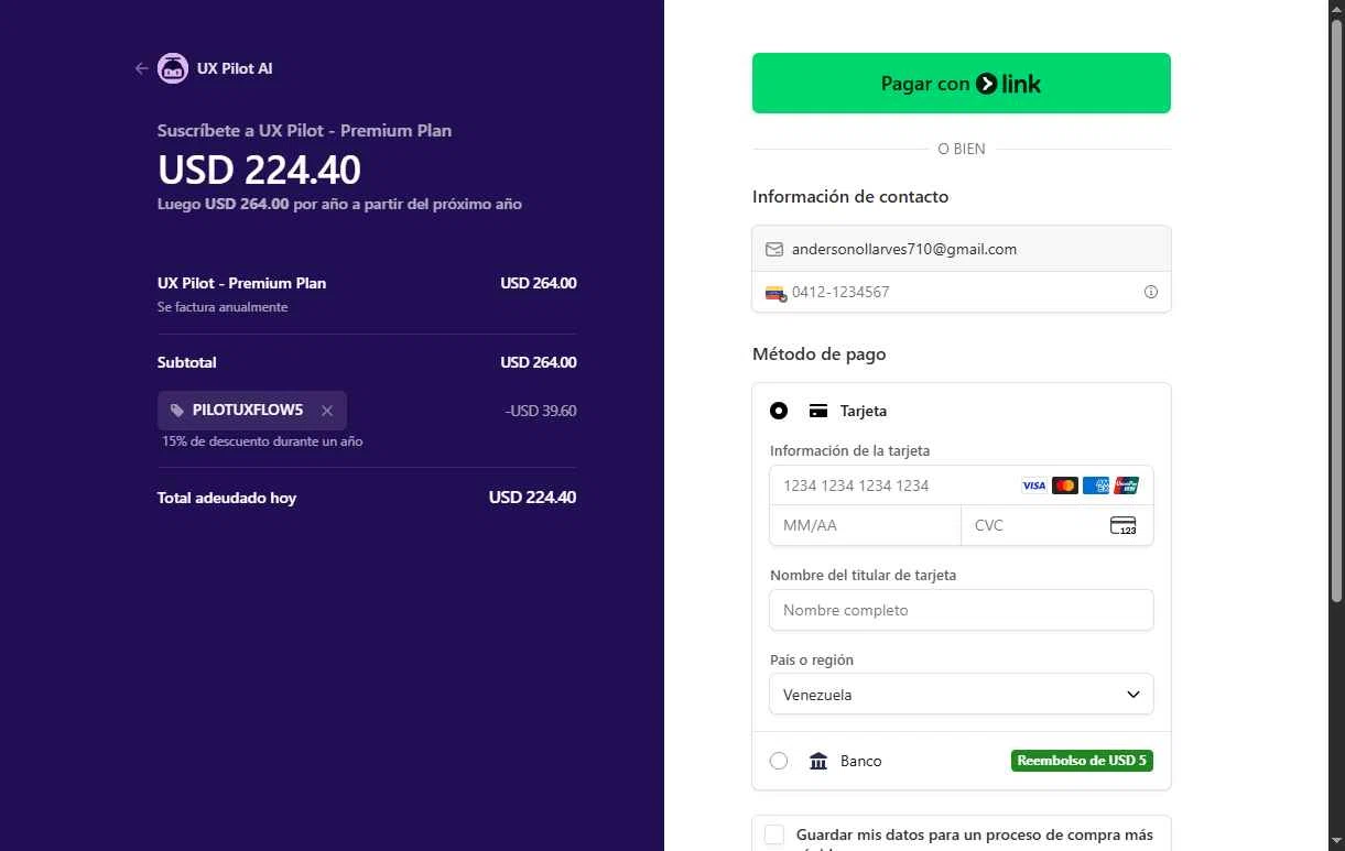 UX Pilot AI checkout page showing UX Pilot AI promo code box | Screenshot taken by SimplyCodes community member on Feb 4, 2026