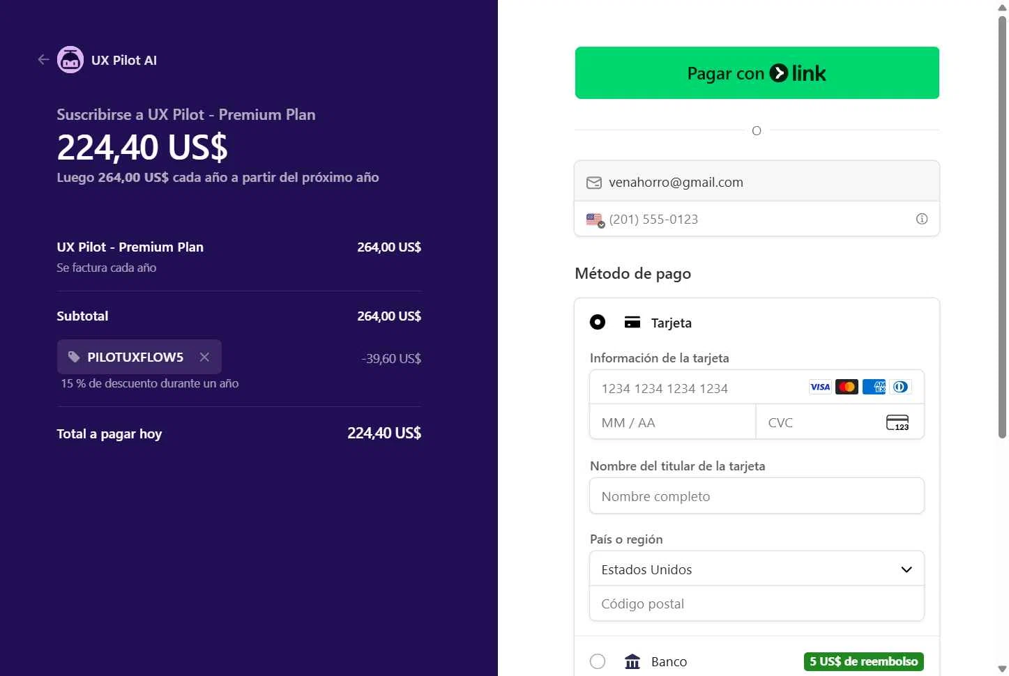 UX Pilot AI checkout page showing UX Pilot AI promo code box | Screenshot taken by SimplyCodes community member on Dec 21, 2025