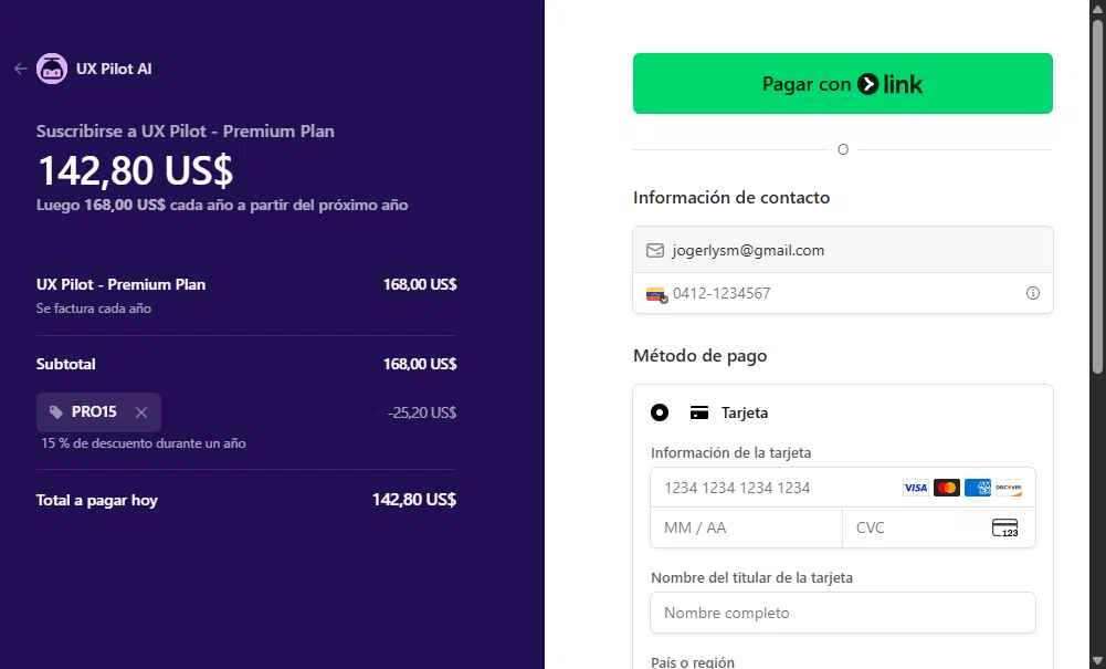UX Pilot AI checkout page showing UX Pilot AI promo code box | Screenshot taken by SimplyCodes community member on Jan 9, 2026