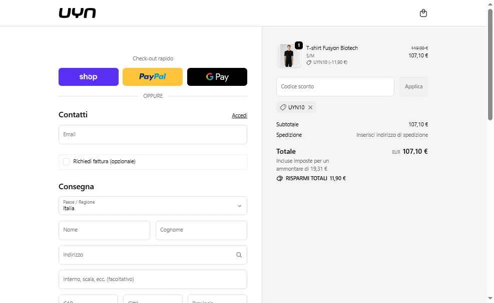 UYN checkout page showing UYN coupon code box | Screenshot taken by SimplyCodes community member on Jan 13, 2026