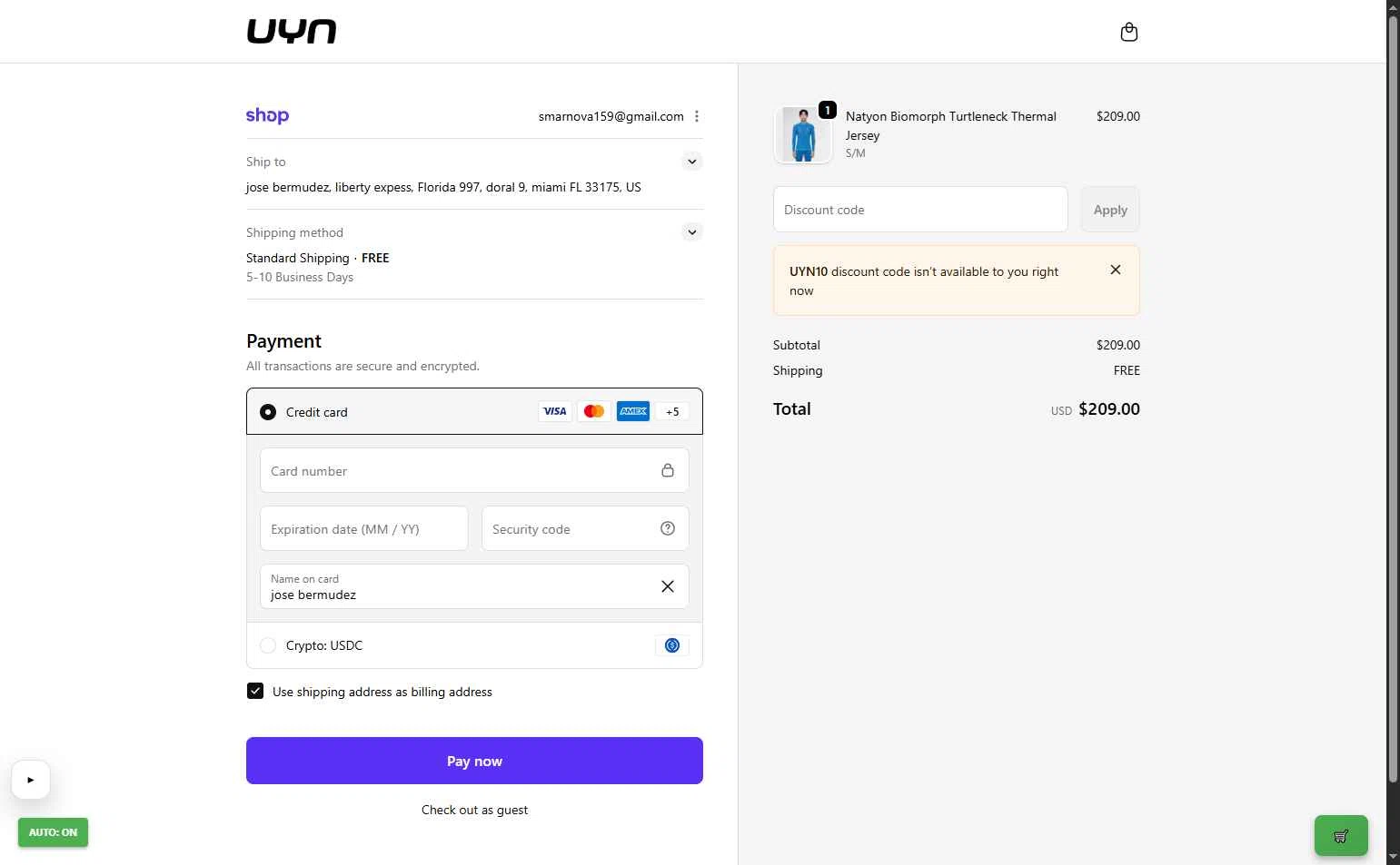 UYN checkout page showing UYN coupon code box | Screenshot taken by SimplyCodes community member on Feb 11, 2026