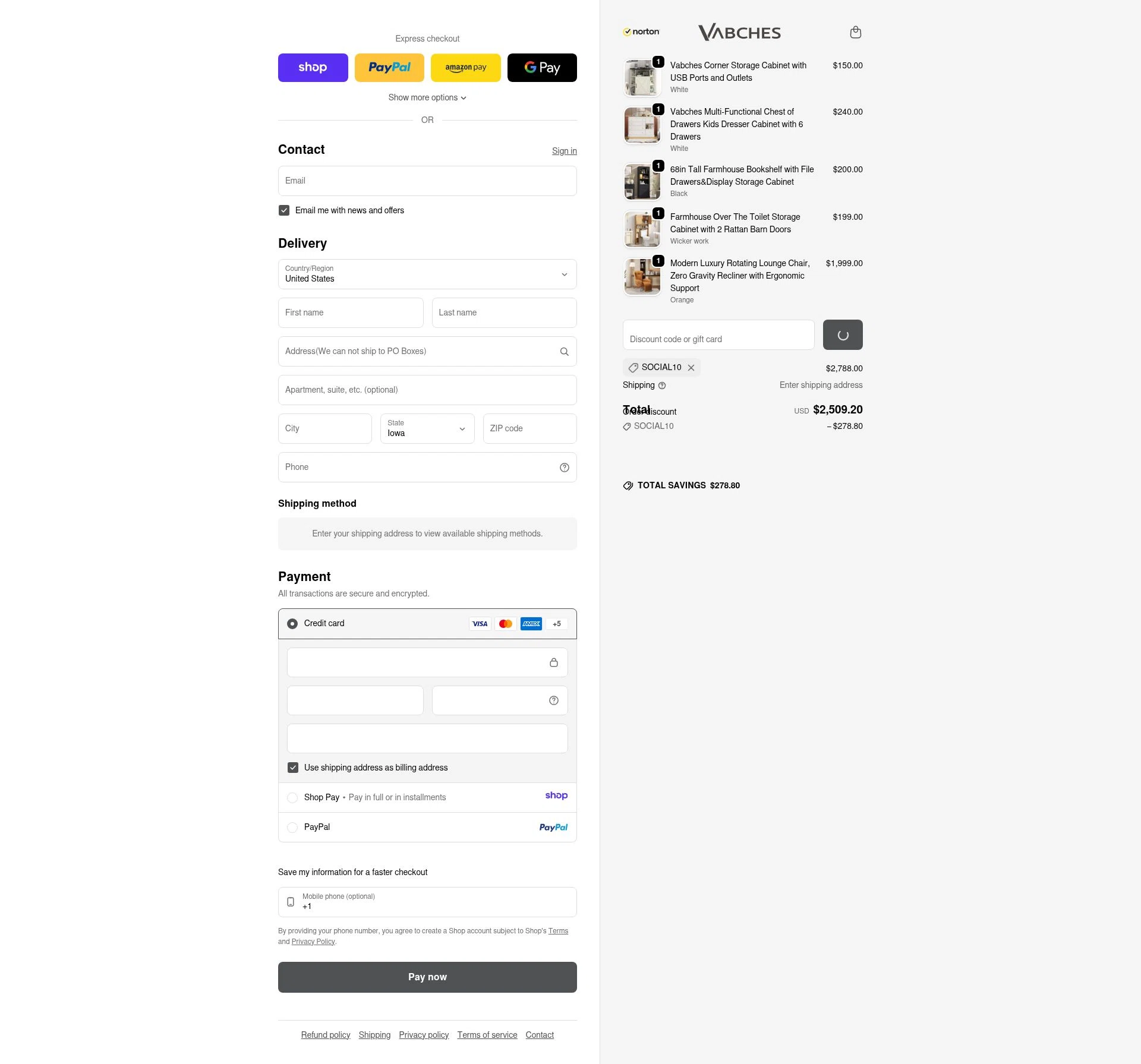 Vabches checkout page showing Vabches discount code box | Screenshot taken by SimplyCodes community member on Jan 11, 2026