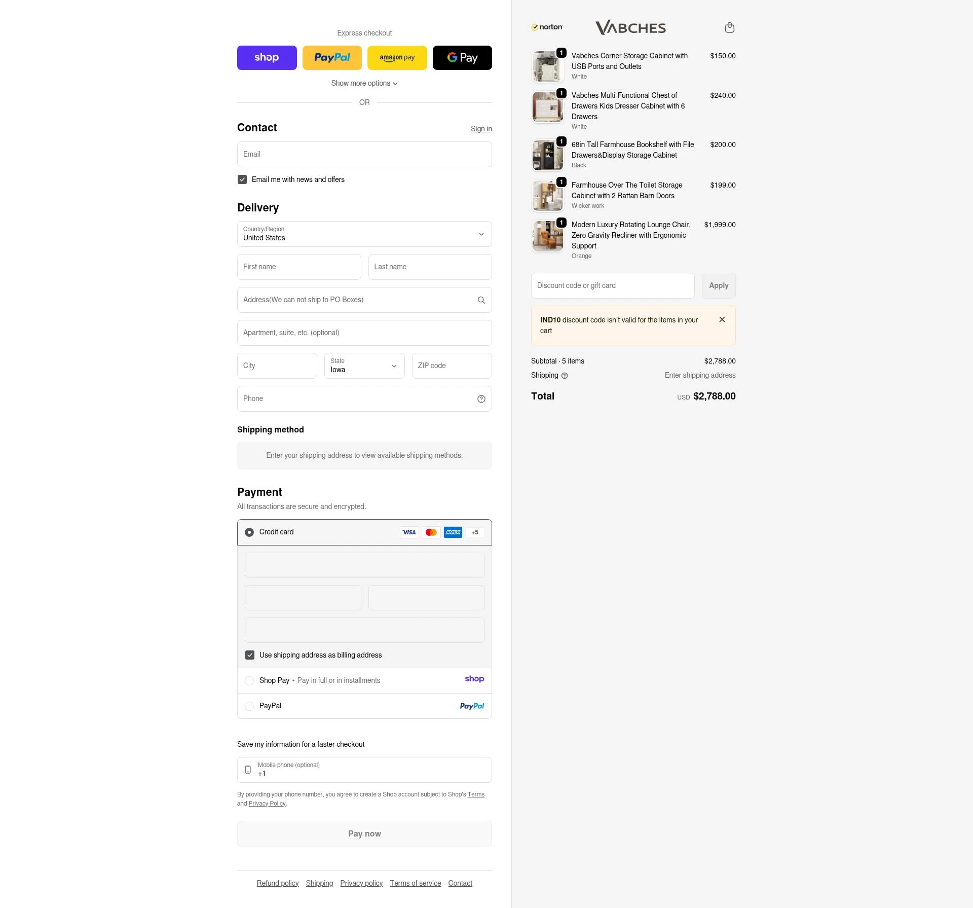 Vabches checkout page showing Vabches discount code box | Screenshot taken by SimplyCodes community member on Jan 11, 2026