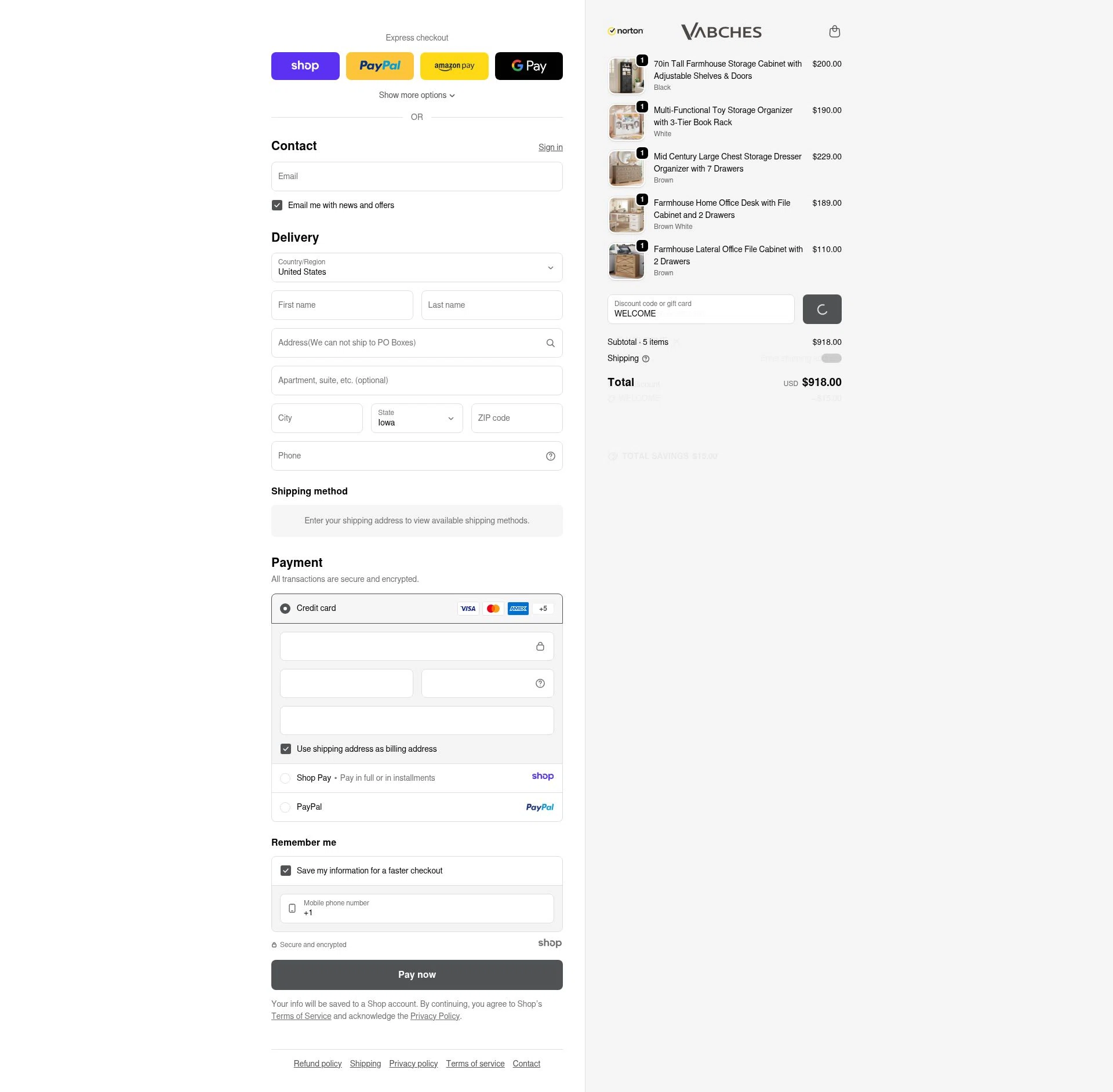 Vabches checkout page showing Vabches discount code box | Screenshot taken by SimplyCodes community member on Jan 5, 2026