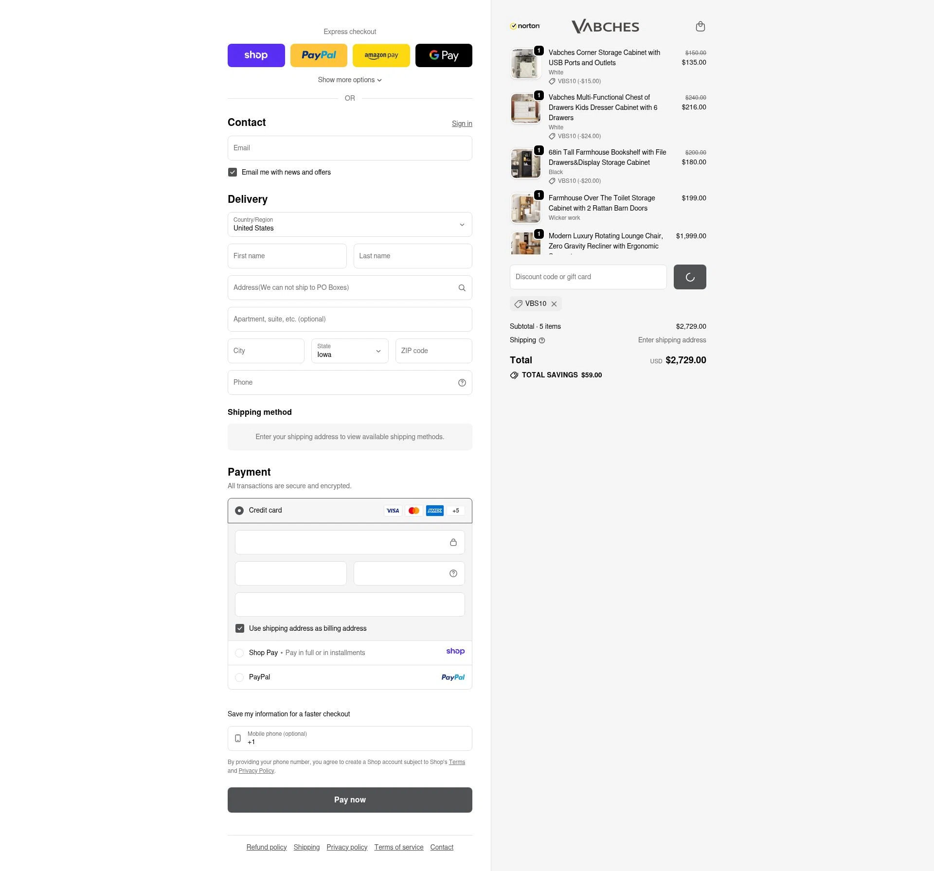 Vabches checkout page showing Vabches discount code box | Screenshot taken by SimplyCodes community member on Jan 11, 2026