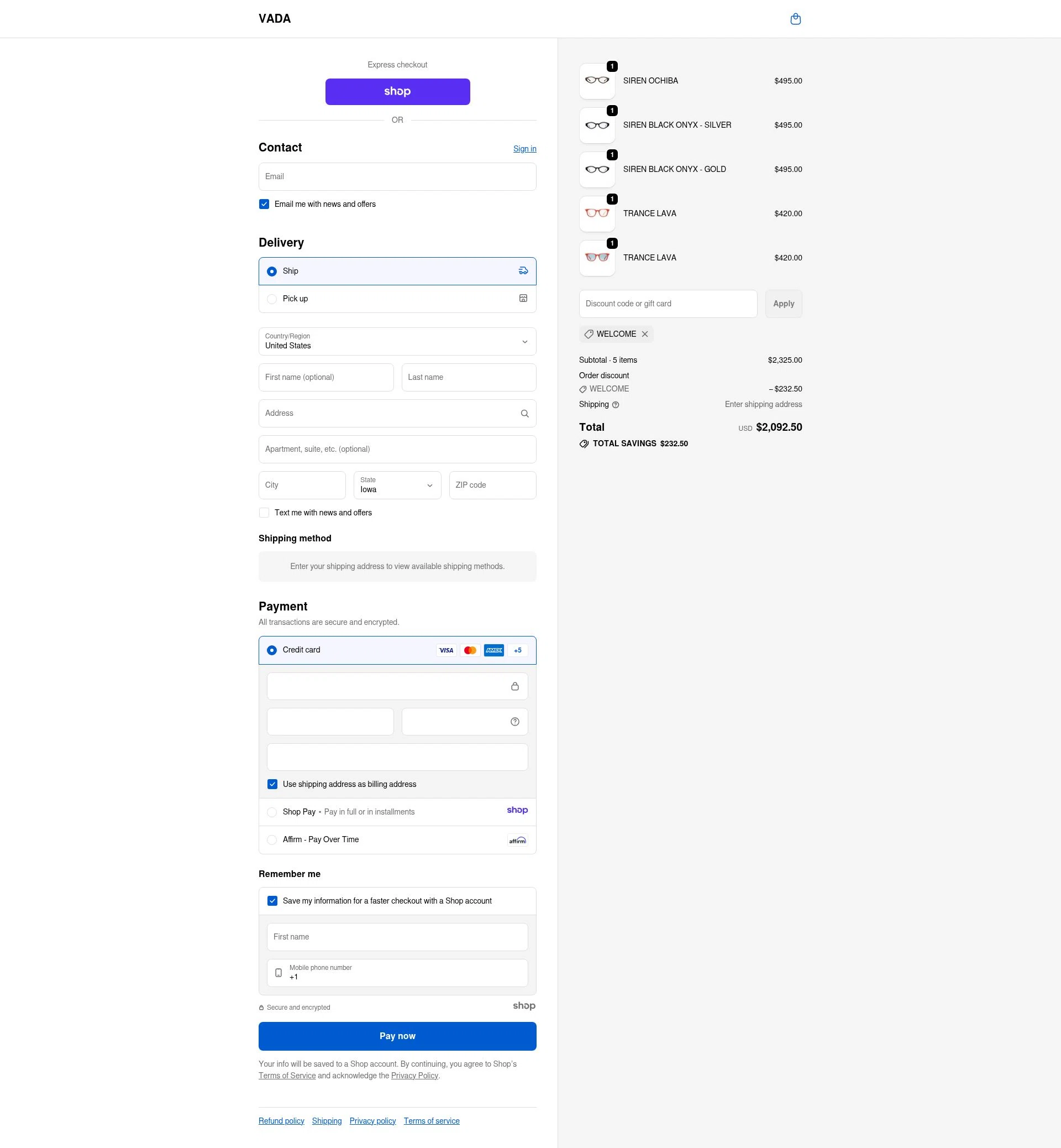 Vada Jewelry checkout page showing Vada Jewelry promo code box | Screenshot taken by SimplyCodes community member on Nov 17, 2025