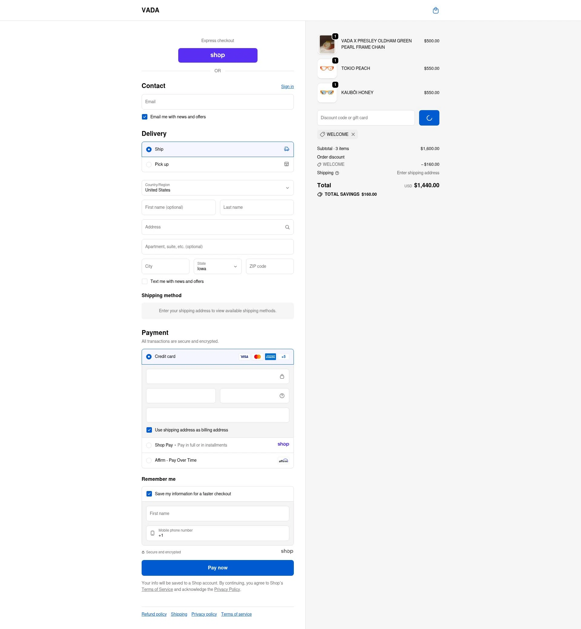 Vada Jewelry checkout page showing Vada Jewelry promo code box | Screenshot taken by SimplyCodes community member on Dec 21, 2025