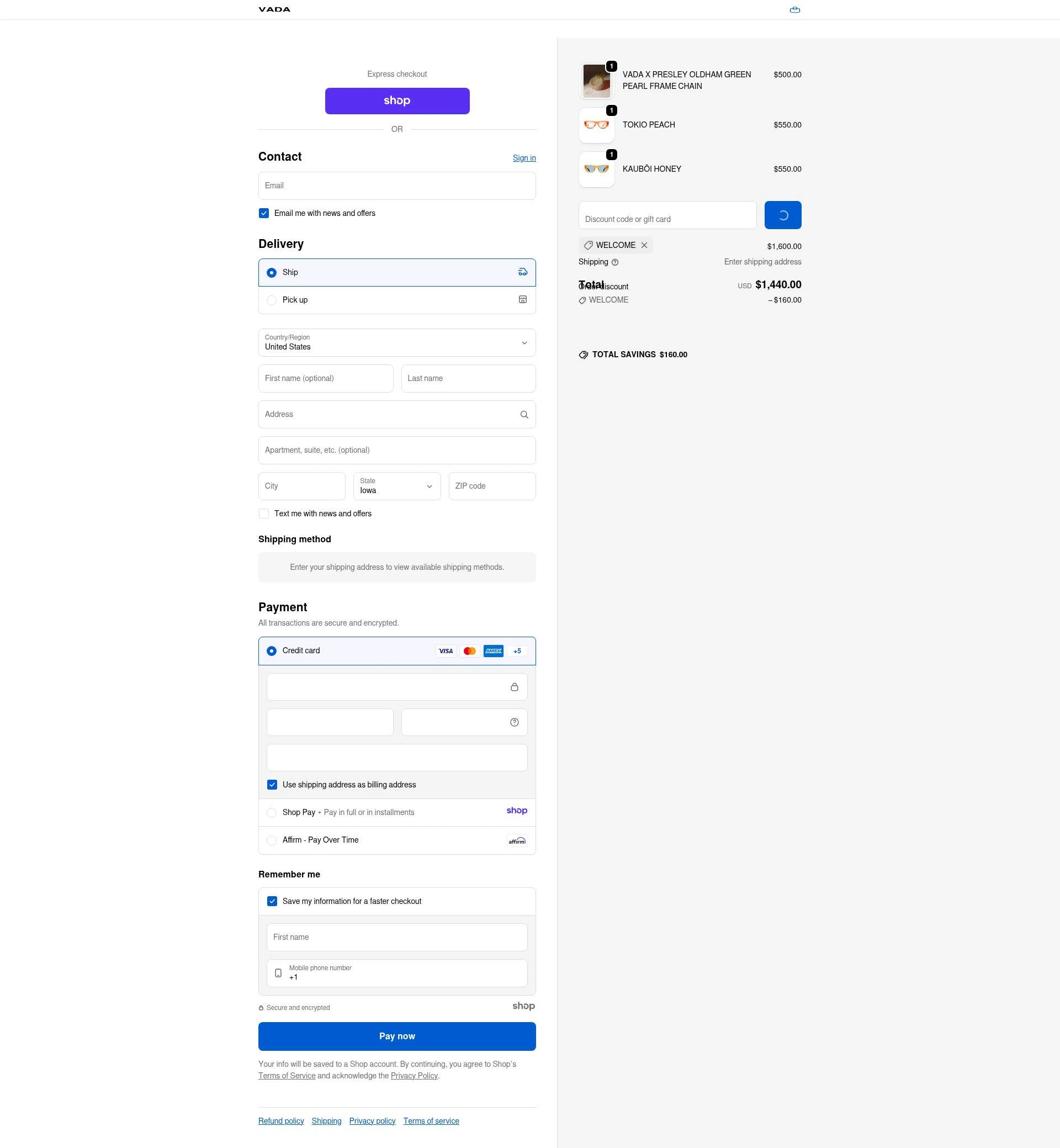 Vada Jewelry checkout page showing Vada Jewelry promo code box | Screenshot taken by SimplyCodes community member on Dec 26, 2025