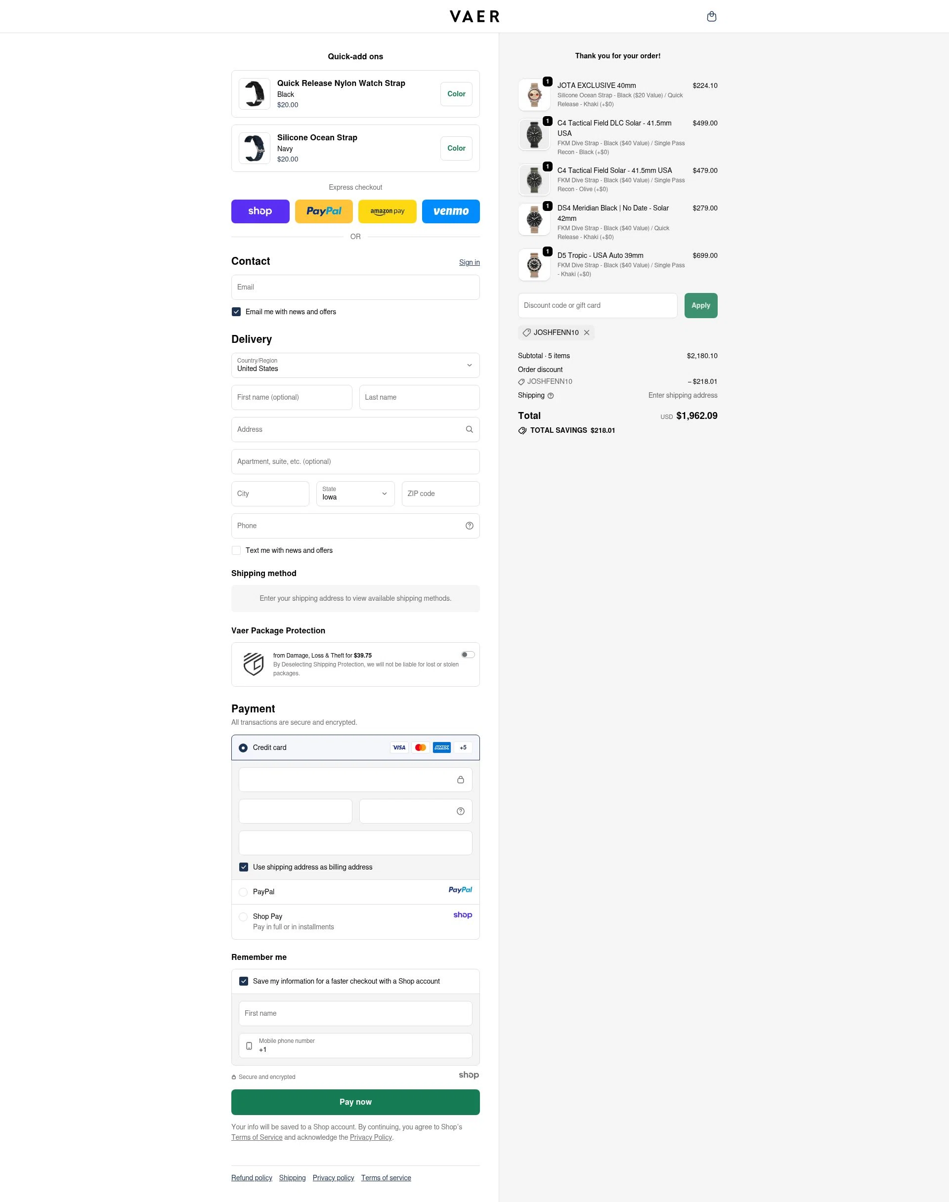 Vaer checkout page showing Vaer discount code box | Screenshot taken by SimplyCodes community member on Oct 22, 2025