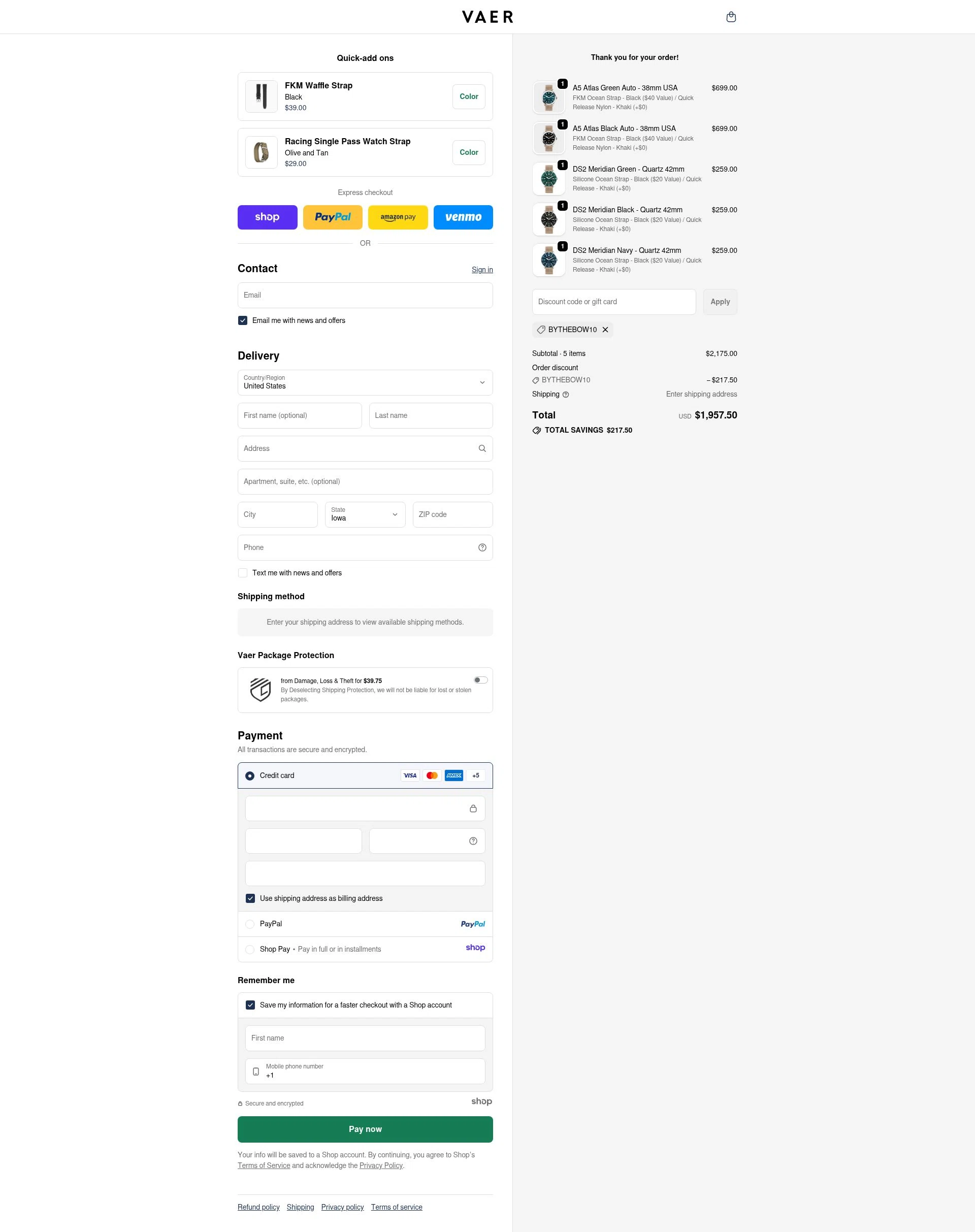 Vaer checkout page showing Vaer discount code box | Screenshot taken by SimplyCodes community member on Nov 8, 2025