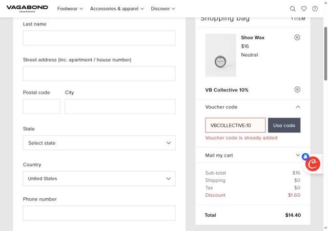 Vagabond checkout page showing Vagabond promo code box | Screenshot taken by SimplyCodes community member on Jul 3, 2025