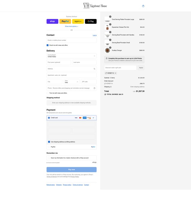 Vagabond House checkout page showing Vagabond House coupon code box | Screenshot taken by SimplyCodes community member on Aug 31, 2025