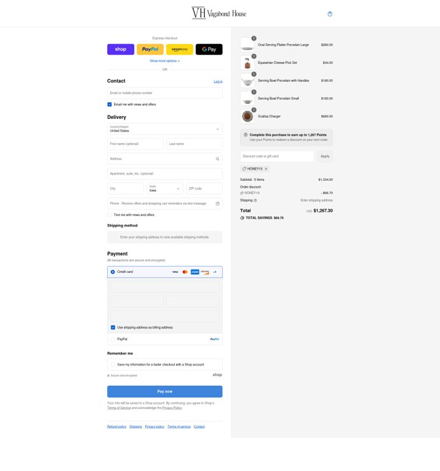 Vagabond House checkout page showing Vagabond House coupon code box | Screenshot taken by SimplyCodes community member on Sep 4, 2025