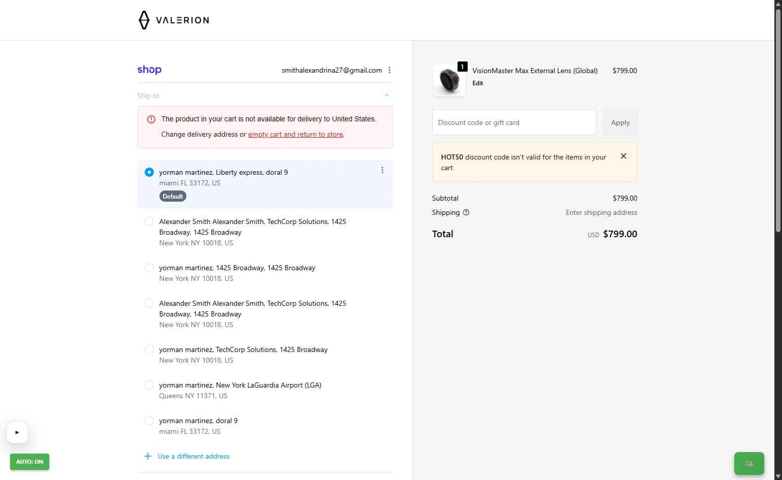 Valerion checkout page showing Valerion discount code box | Screenshot taken by SimplyCodes community member on Jan 28, 2026