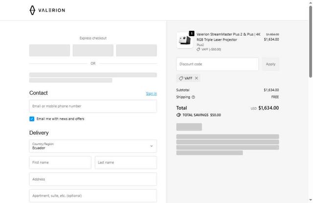 Valerion checkout page showing Valerion discount code box | Screenshot taken by SimplyCodes community member on Oct 2, 2025