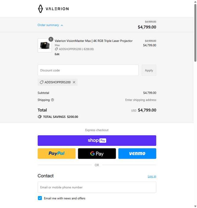Valerion checkout page showing Valerion discount code box | Screenshot taken by SimplyCodes community member on Aug 11, 2025