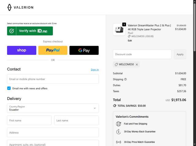 Valerion checkout page showing Valerion discount code box | Screenshot taken by SimplyCodes community member on Sep 28, 2025