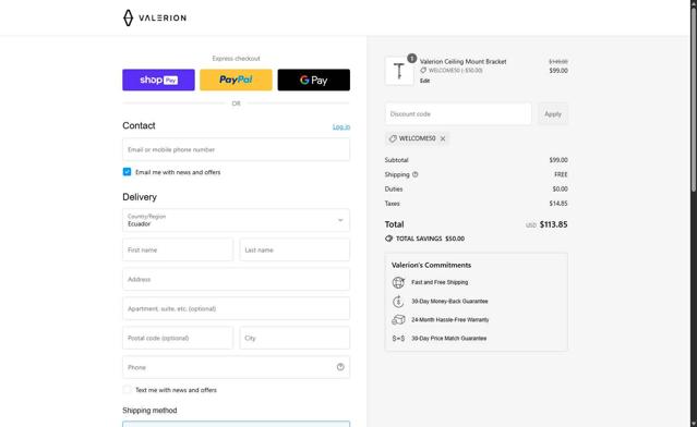 Valerion checkout page showing Valerion discount code box | Screenshot taken by SimplyCodes community member on Aug 1, 2025