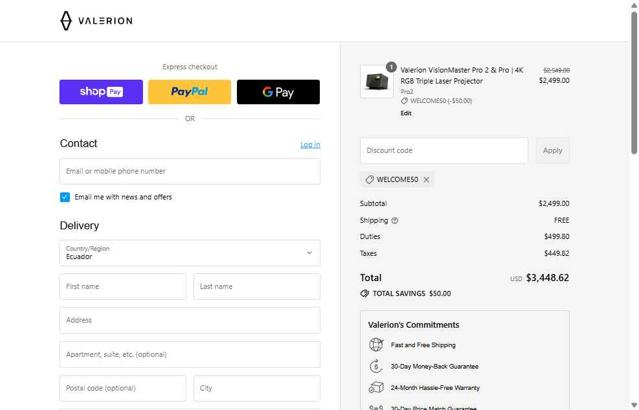 Valerion checkout page showing Valerion discount code box | Screenshot taken by SimplyCodes community member on Jul 20, 2025