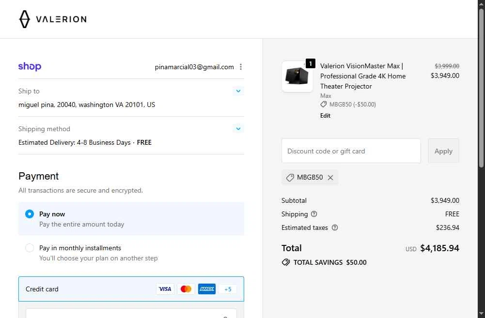 Valerion checkout page showing Valerion discount code box | Screenshot taken by SimplyCodes community member on Jan 11, 2026