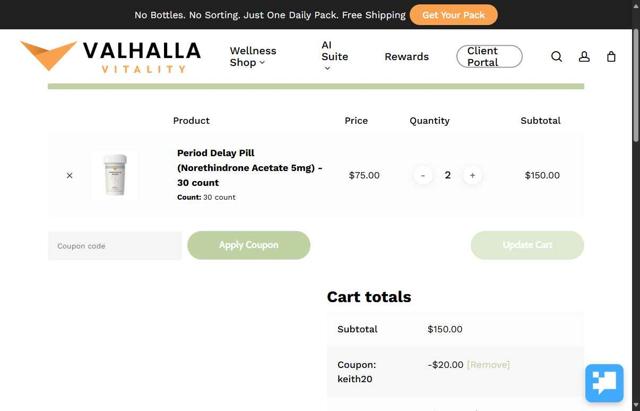 Valhalla Vitality checkout page showing Valhalla Vitality coupon code box | Screenshot taken by SimplyCodes community member on Aug 27, 2025
