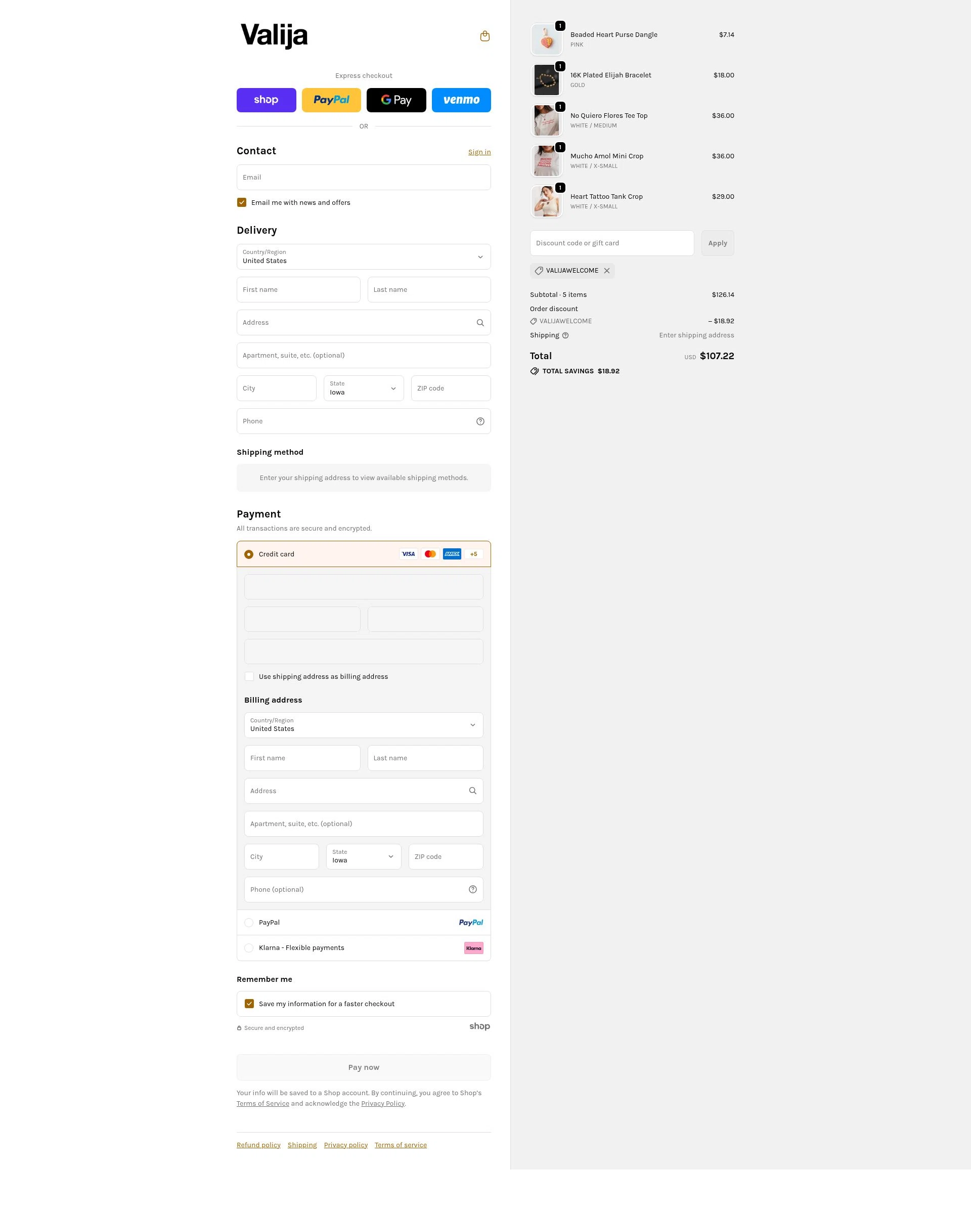 Valija checkout page showing Valija discount code box | Screenshot taken by SimplyCodes community member on Jan 29, 2026