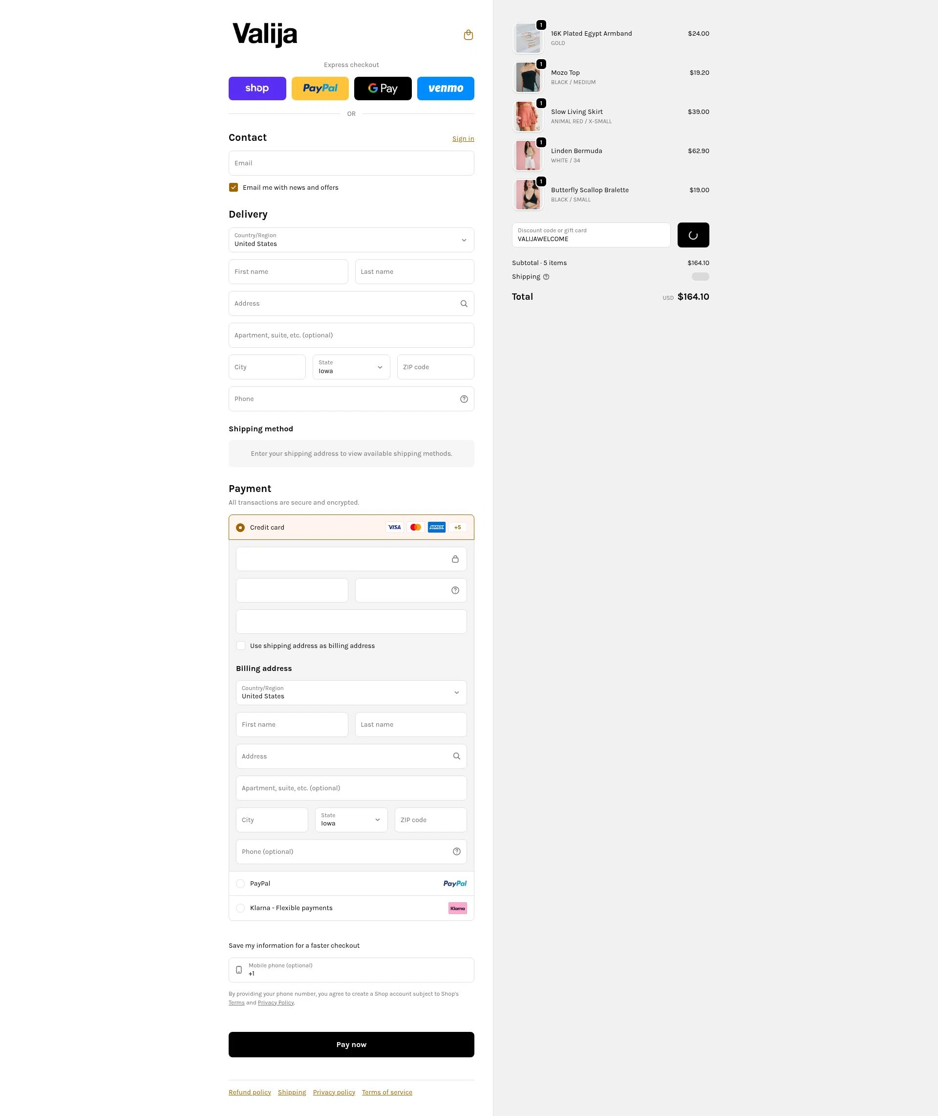 Valija checkout page showing Valija discount code box | Screenshot taken by SimplyCodes community member on Feb 20, 2026