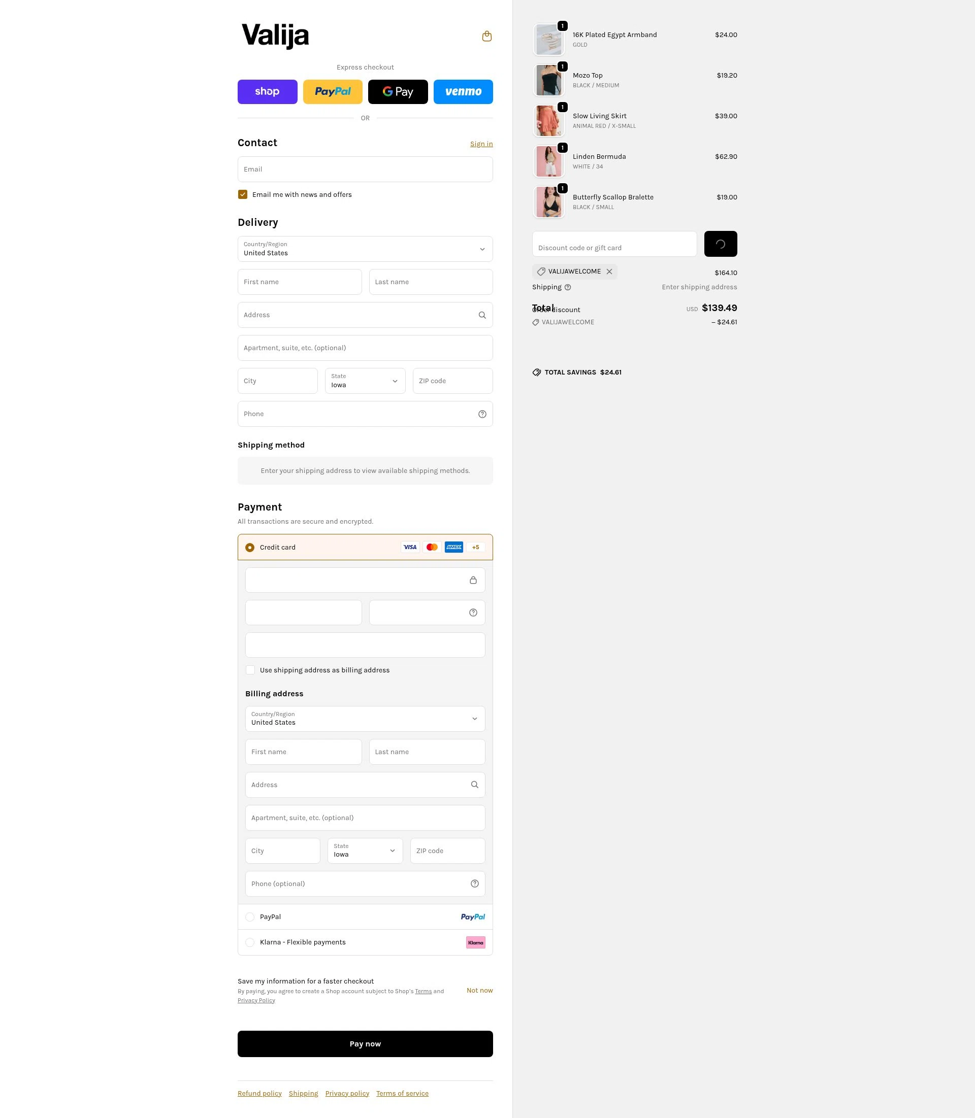 Valija checkout page showing Valija discount code box | Screenshot taken by SimplyCodes community member on Feb 15, 2026