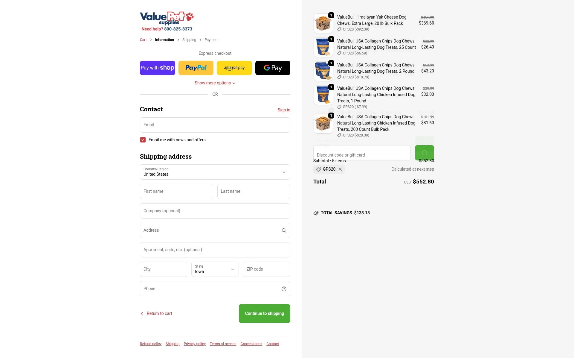 Value Pet Supplies checkout page showing Value Pet Supplies promo code box | Screenshot taken by SimplyCodes community member on Jan 7, 2026