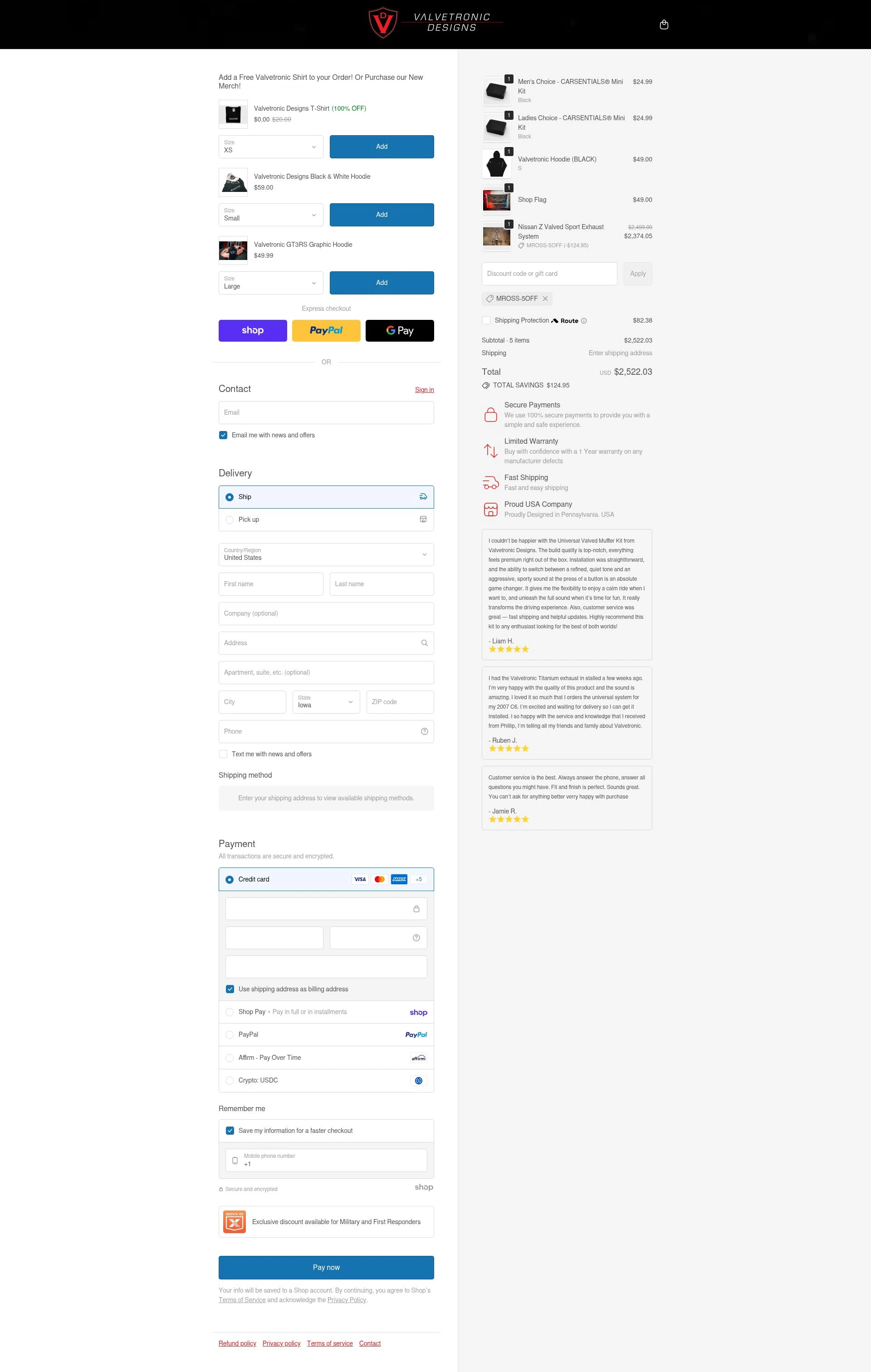 Valvetronic Designs checkout page showing Valvetronic Designs promo code box | Screenshot taken by SimplyCodes community member on Jan 27, 2026