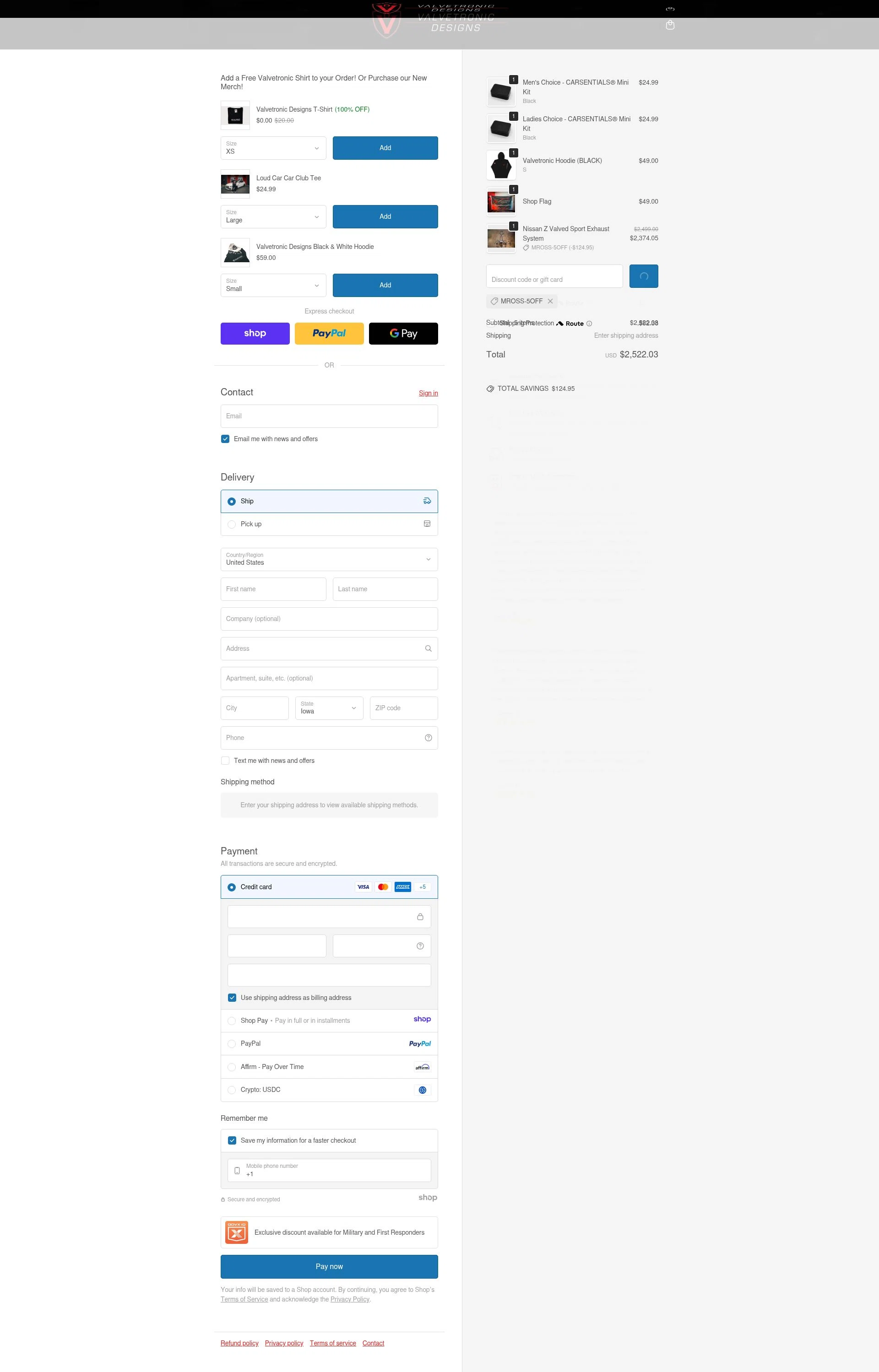 Valvetronic Designs checkout page showing Valvetronic Designs promo code box | Screenshot taken by SimplyCodes community member on Jan 13, 2026