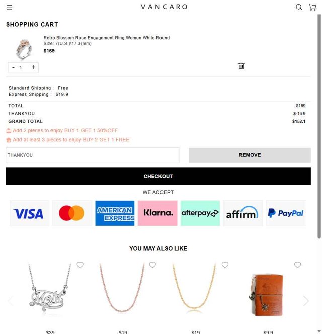 Vancaro checkout page showing Vancaro coupon code box | Screenshot taken by SimplyCodes community member on Aug 22, 2025