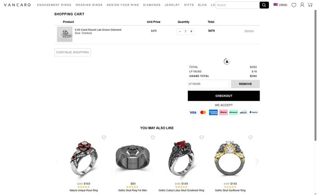 Vancaro checkout page showing Vancaro coupon code box | Screenshot taken by SimplyCodes community member on May 19, 2025